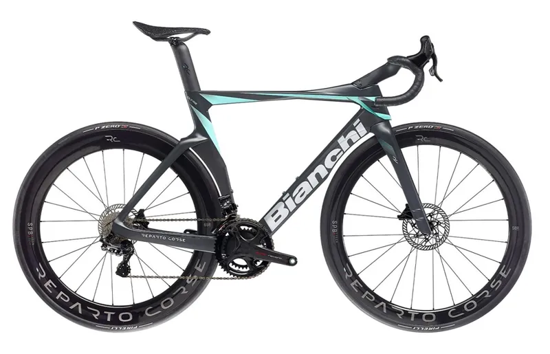2023 BIANCHI OLTRE RC CAMPAGNOLO SUPER RECORD EPS 12 SPEED CARBON HYPER AERO ROAD BIKE IN GRAPHITE CARBON AND CELESTE